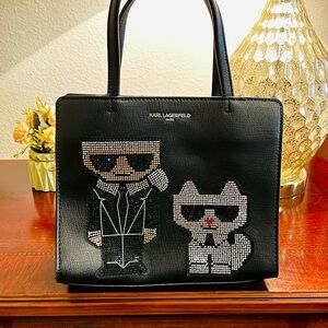Karl Lagerfeld Black Tote with Iconic Embellishments